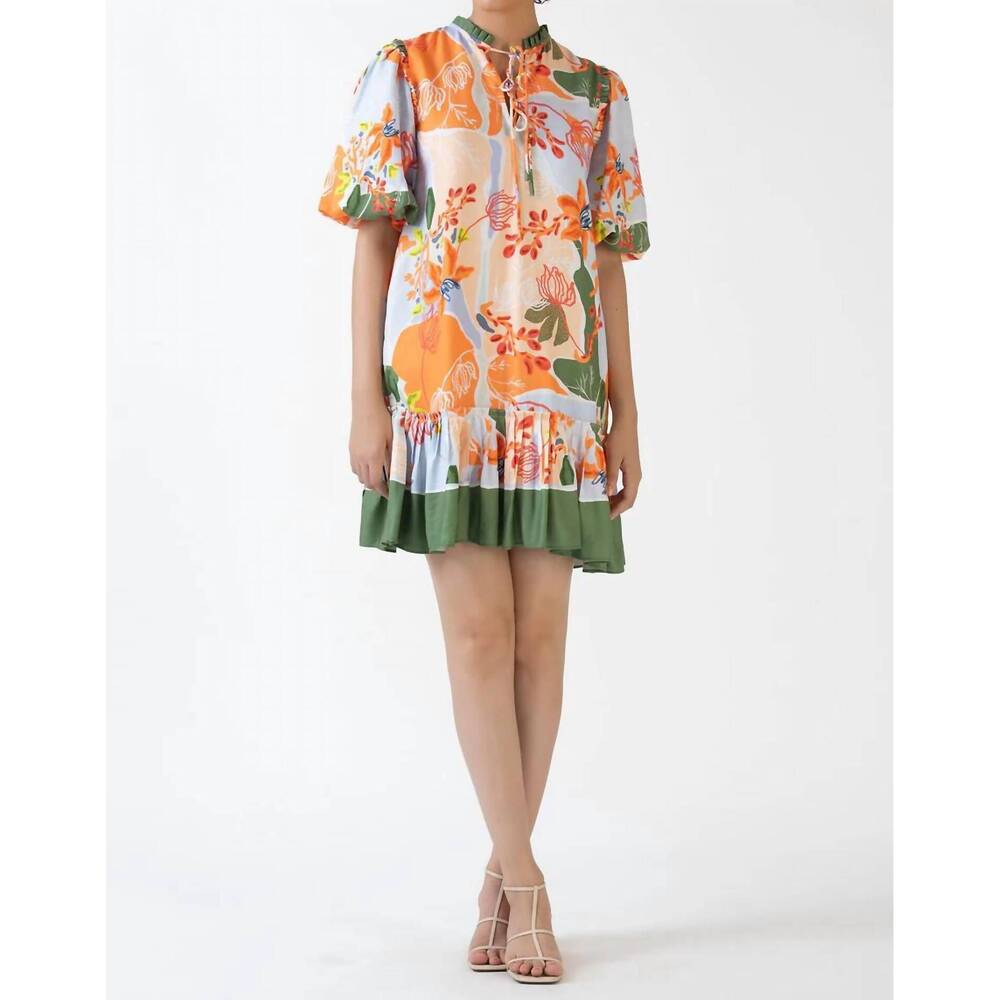 NEW CELINA MOON jules tier mini dress in peach foliage